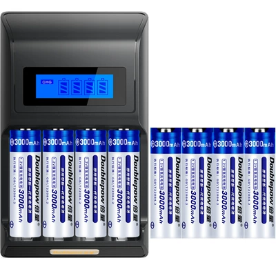 Double Volume No. 5 rechargeable battery suit No. 7 Universal Smart LCD charger with 8 No. 5 3000mah batteries (Hibrid akkumulyator batareyaları) - k98b-with-8-sections-no-5-3000
