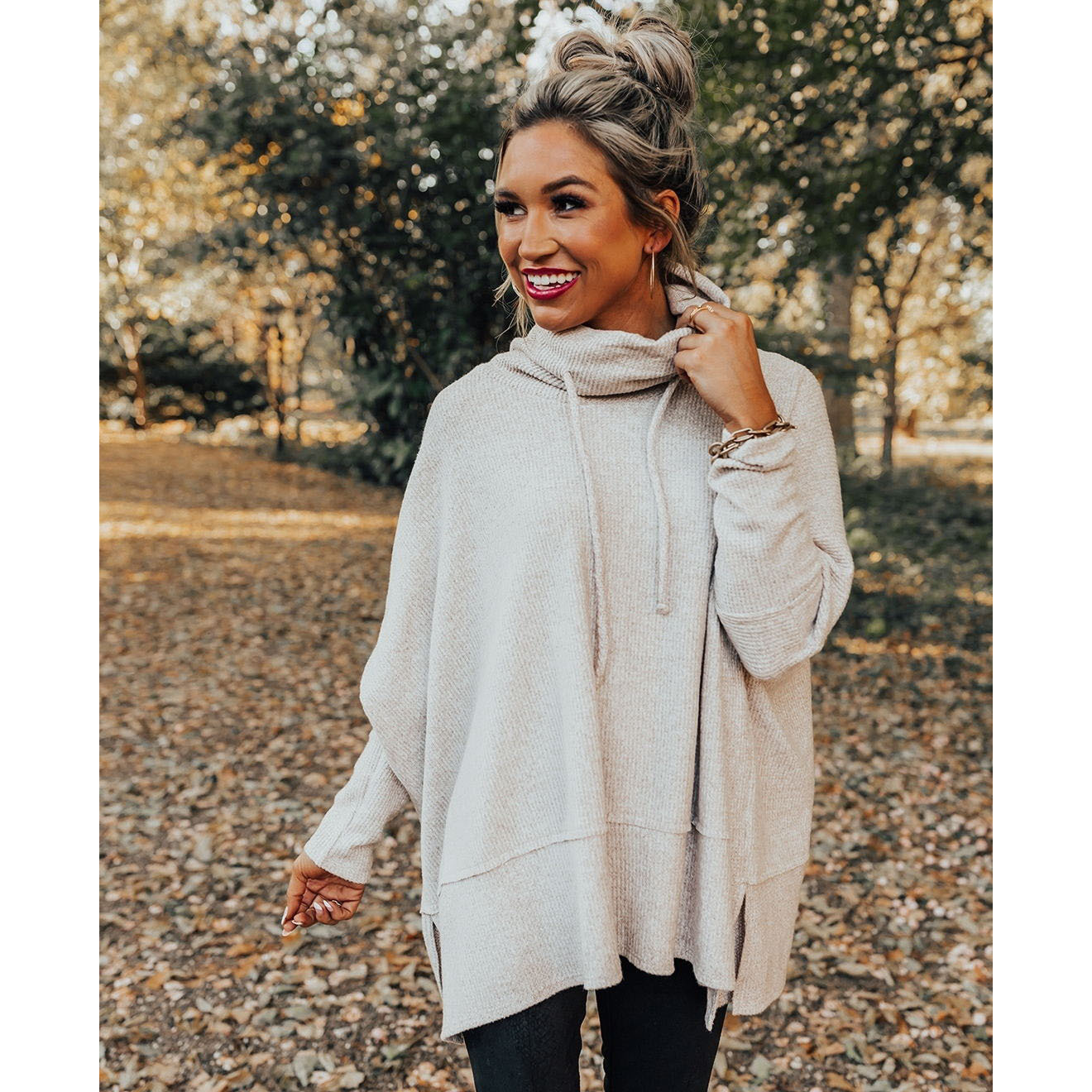 Fashion Solid Color Polyester Turtleneck Long Sleeve Batwing Sleeve Patchwork Hoodie