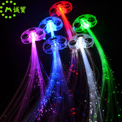 厂家供应七彩发光辫子光纤丝辫批发LED灯闪光发夹头发酒吧助威