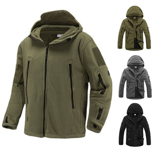 Cross-border foreign trade men's clothing autumn and winter shark skin soft shell outdoor hand grip fleece charge hooded sweater jacket