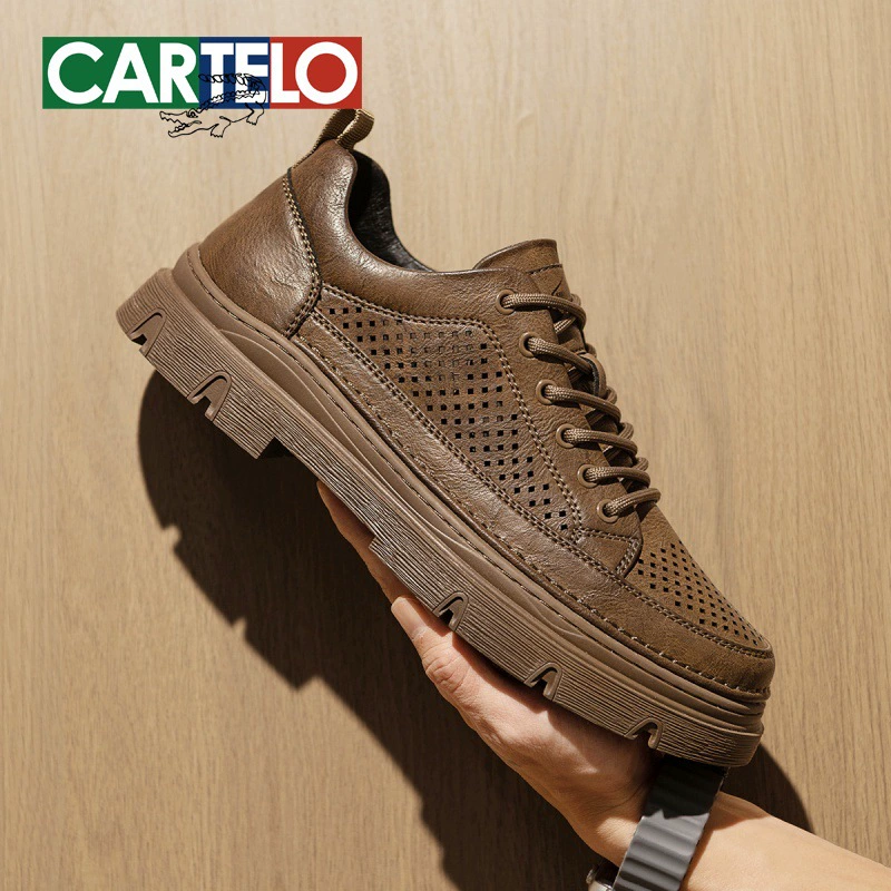 Katile крокодил летняя мужская обувь дышащая кожаная повседневная кожаная обувь 2025 новые полые британские рабочие ботинки Martin