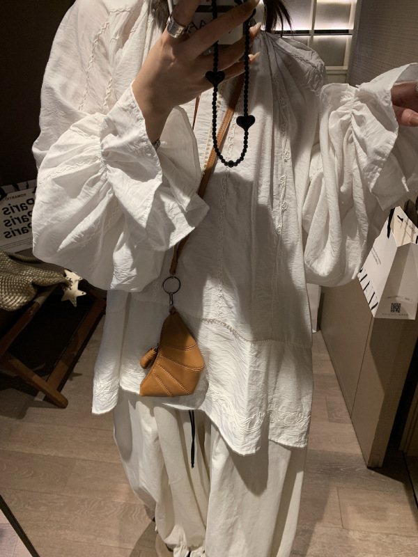 花边衬衫女早秋薄款防晒灯笼袖衬衣设计感小众上衣宽松2025新款|undefined