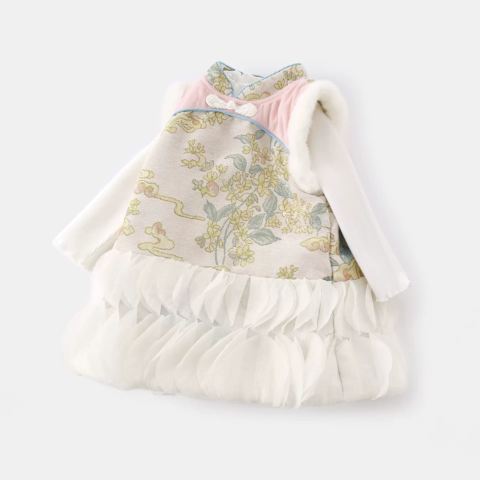女童汉服婴幼儿公主连衣裙秋冬女宝宝夹棉周岁礼服拜年服背心裙子
