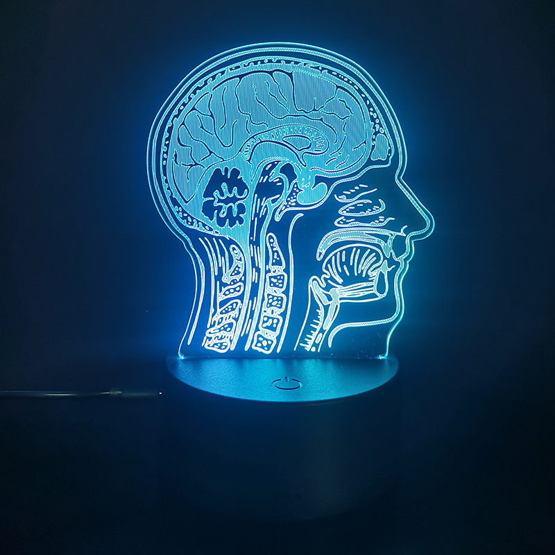 Lámpara nocturna 3D USB con motivos de dientes/cerebro/corazón, acrílica, táctil con mando a distancia, para decoración interior