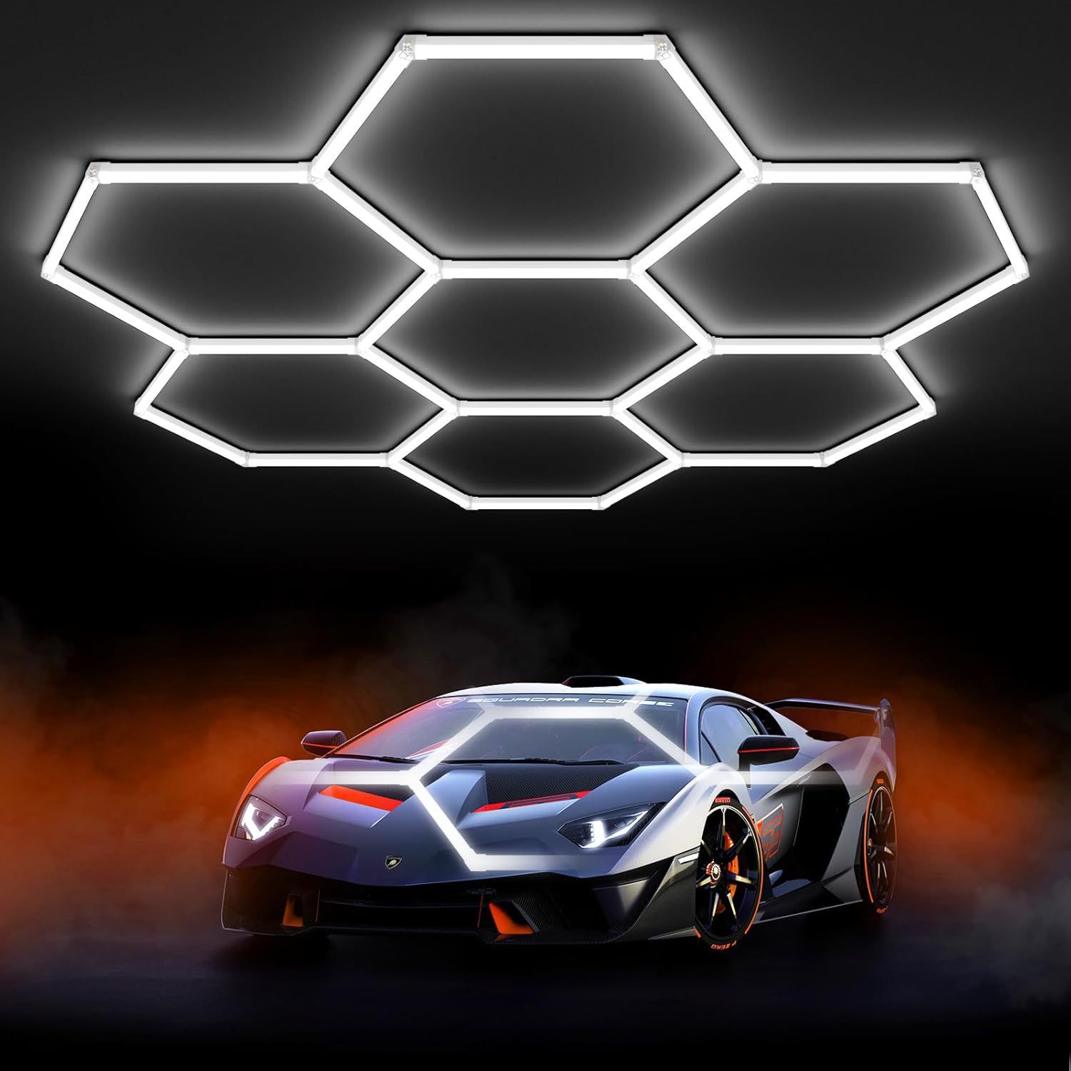 lámpara de panal 110V transfronteriza lámpara de garaje hexagonal 220V lámpara de lavado de automóviles impermeable lámpara de estación de belleza de automóviles