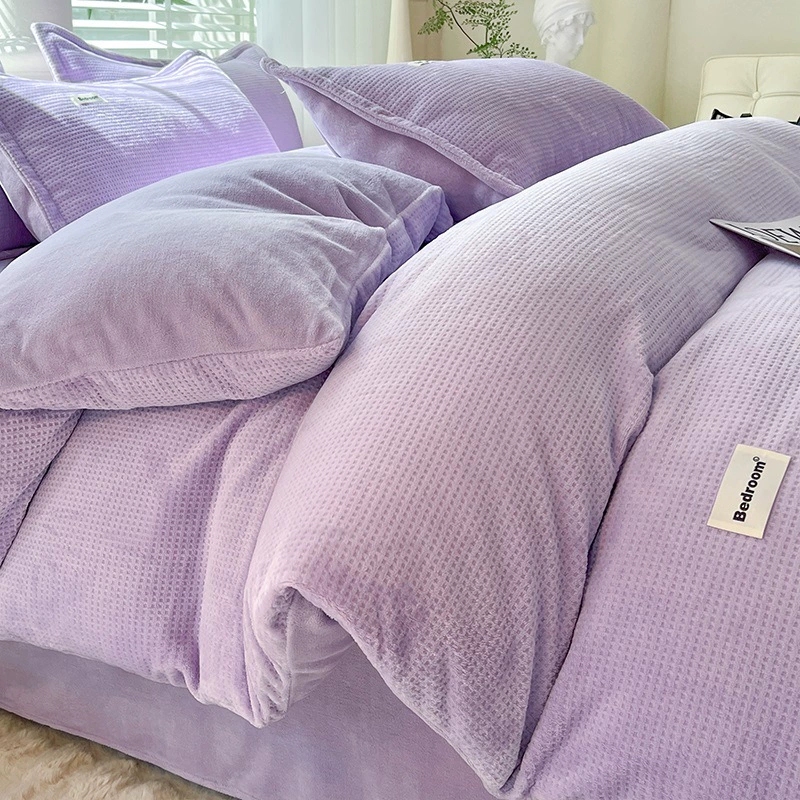 velvet warm jeans, coral set, warm sheet, flannel suede duvet cover, 4 piece set, bedding