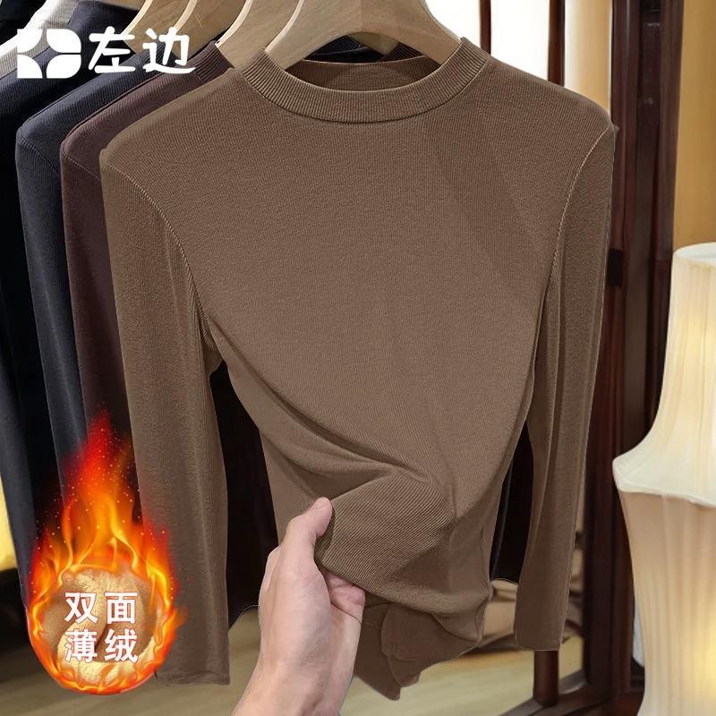 가을과 겨울 새로운 여성용 양털 스레드 긴팔 티셔츠 여성용 슬림핏 슬리밍 올 매치 티셔츠베이스 셔츠 따뜻한 탑