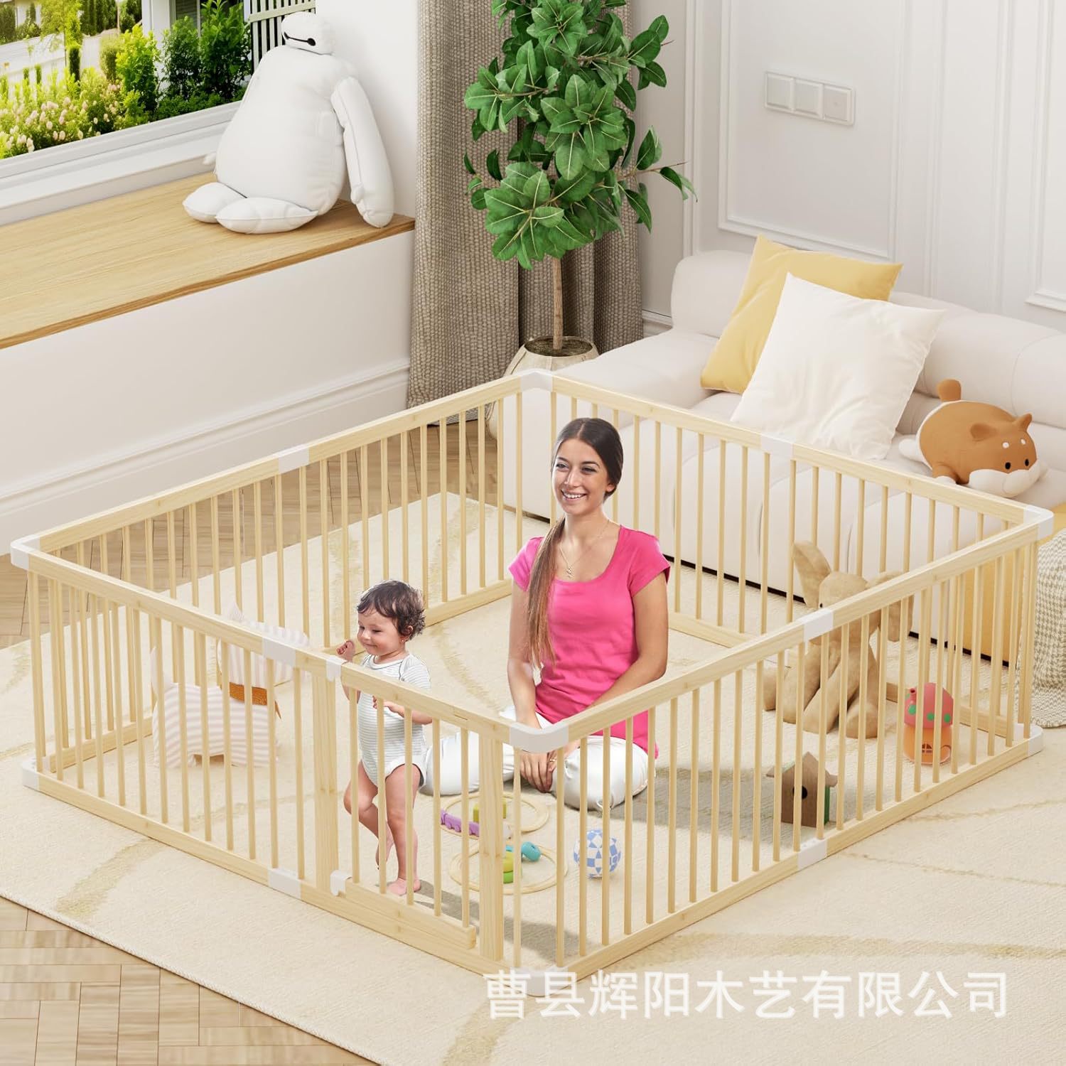 Solid Wood Toddler Play Fence Wooden Baby Climbing Mat Fence Wooden Baby Toddler Crawling Fence Guardrail