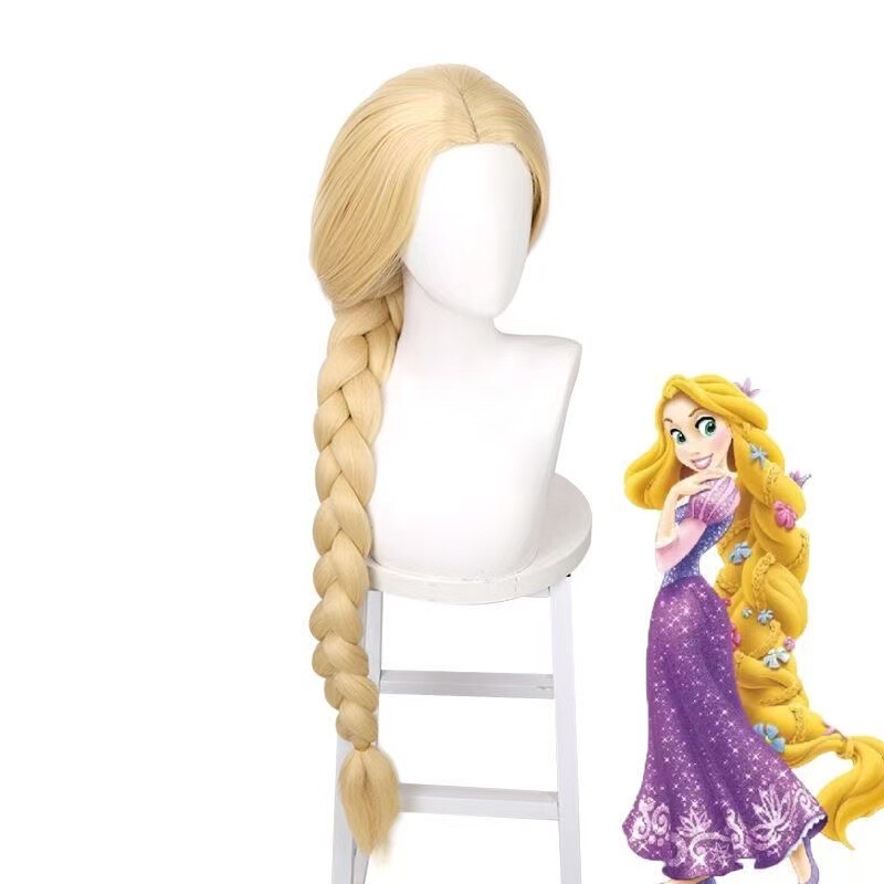 Silk Rapunzel Wig Tangled Rapunzel with Braids Golden Cosplay Artificial Full Headgear