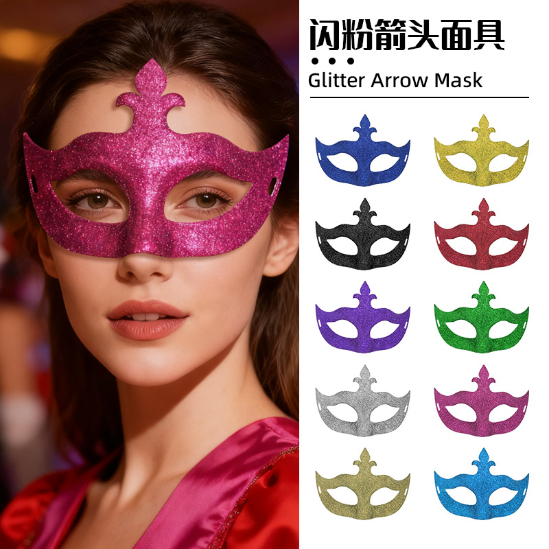 Carnaval nuevo polvo brillante máscara de flecha máscara de Halloween máscara de fiesta decoración máscara de mitad de cara
