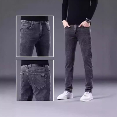 Men's thermal lined thick high elasticity slim straight leg casual pants trendy versatile autumn winter