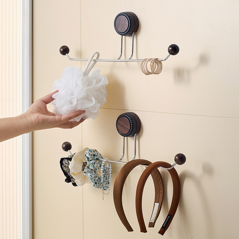 Walnut Wood Grain Suction Cup Bathroom Rack, Slipper Rack, Towel Rack, Multifunctional Kitchen Roll Paper Hook, Wall-Mounted Storage Rack