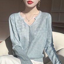 白枕鹤新中式精纺羊毛毛衣女春新款套头长袖针织打底衫时尚洋气
