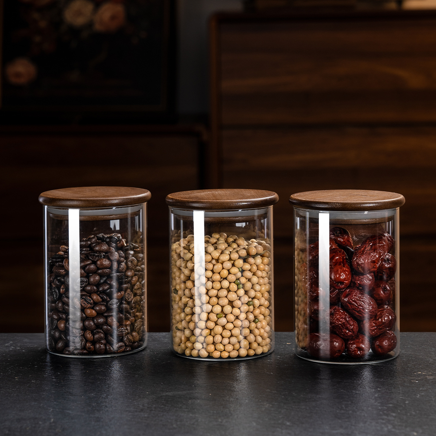 Tanque de almacenamiento de sellado de cocina tanque de almacenamiento de vidrio de gran capacidad tanque de almacenamiento de granos de nueces