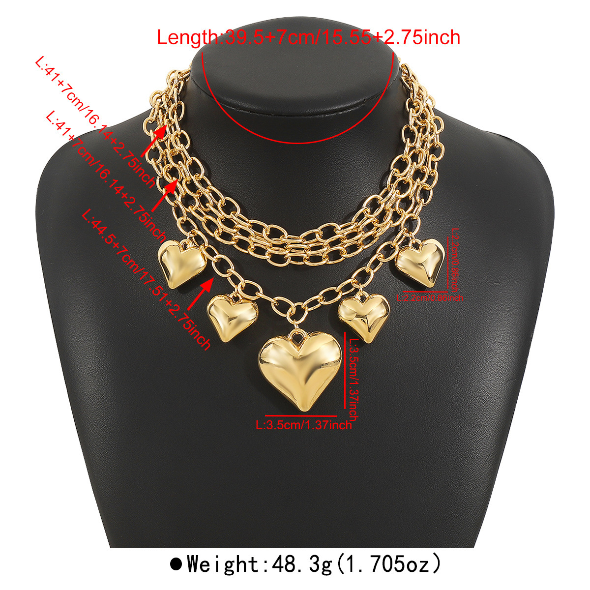 50g Weight CCB Pendant Material Necklace Classification Aluminum Chain Material Paperclip Chain Chain Type 1 Piece Quantity Daily Occasion CCB, Aluminum Material Heart Shape Pattern Women's Gender Plating Design Exaggerated Style Exaggerated Heart Shape CCB Aluminum Paperclip Chain Statement Necklaces Wholesale 无