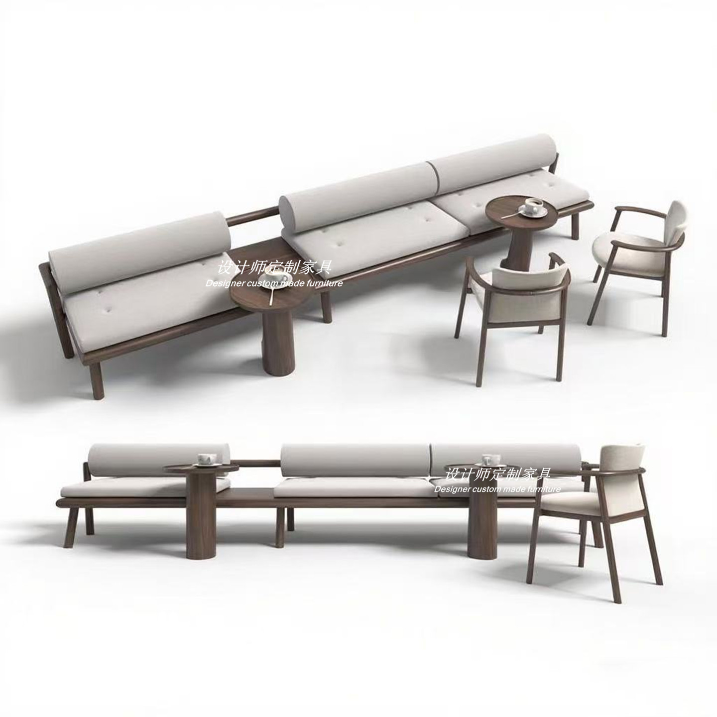 Modern minimalist homestay and club solid wood fabric sofa, restaurant and cafe artistic booth, mall leisure sofa stool