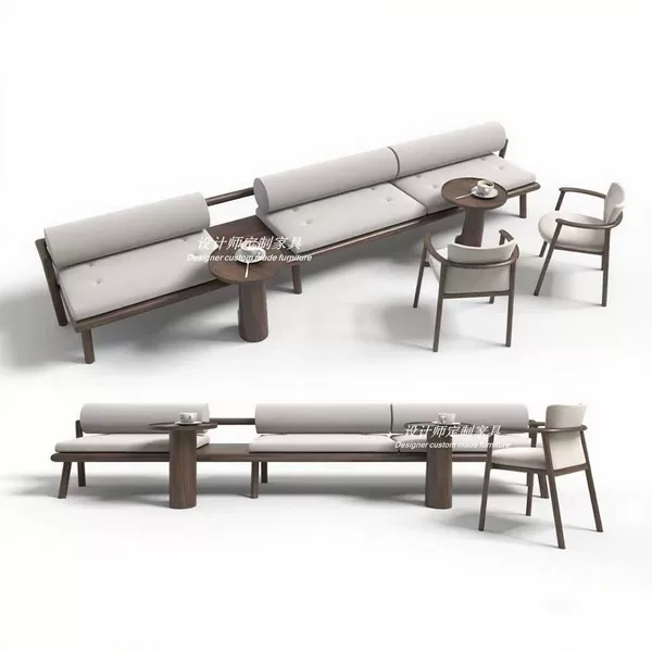 Modern minimalist homestay and club solid wood fabric sofa, restaurant and cafe artistic booth, mall leisure sofa stool