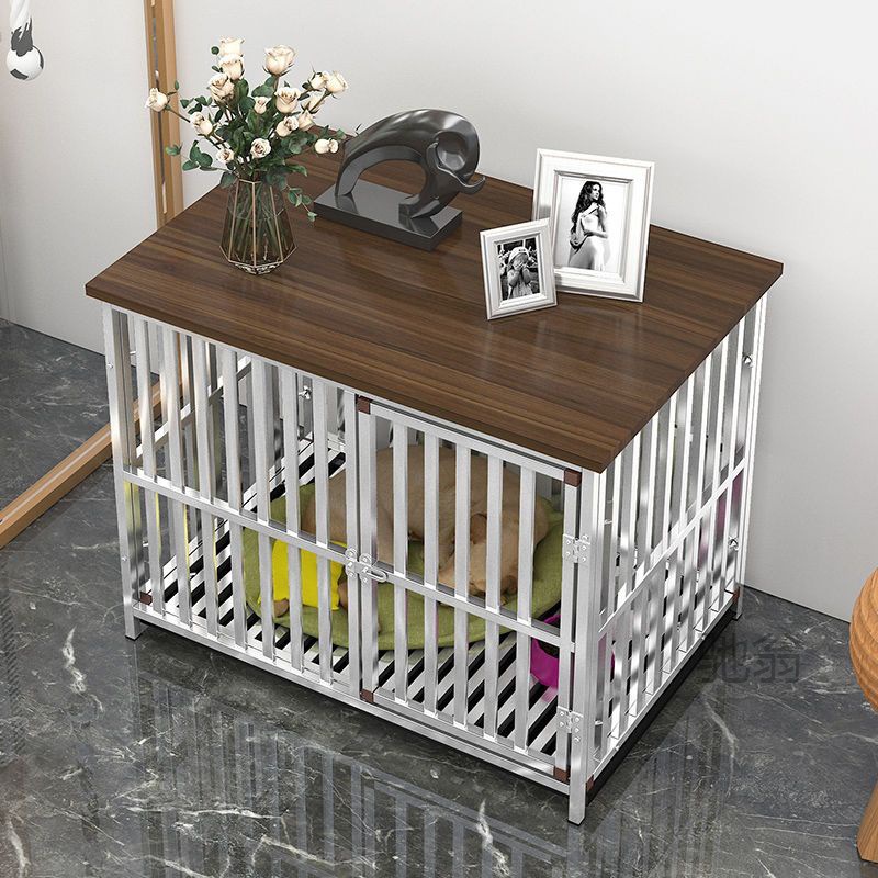 Luxury Solid Wood and Stainless Steel Dog Cage: Small to Medium-Sized Dogs, with Separate Indoor Toilet Area, Perfect for Home Use—Ideal for Teddy and Shiba Inu Pets