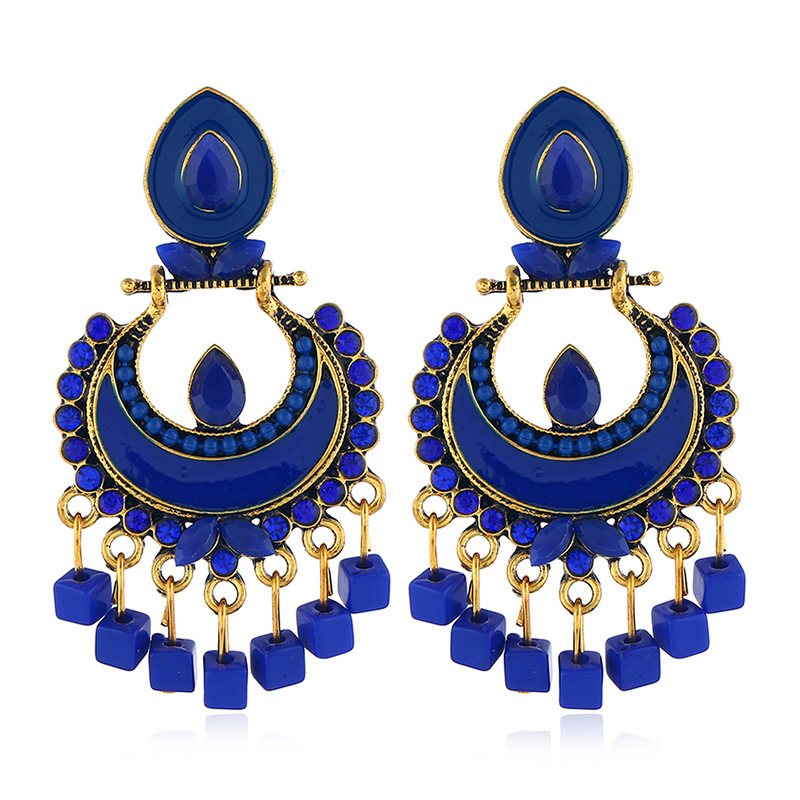 fashion oil drop flower pendant earrings ethnic style alloy earringspicture1