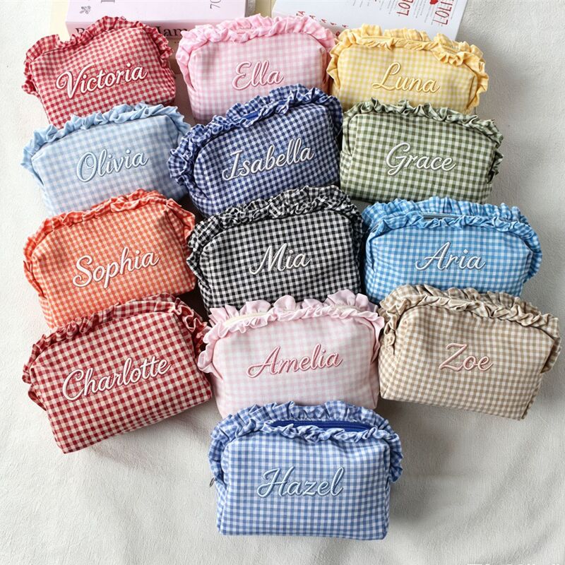 Etsy personalized embroidered name ruffled edge makeup bag storage bag travel clutch bag stationery bag gift bag Etsy personalized embroidered name ruffled edge makeup bag storage bag travel clutch bag stationery bag gift bag
