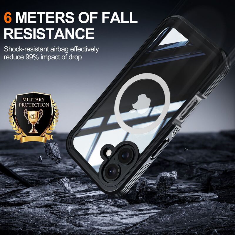 Suitable for Apple 16 Transparent Three-Proof Phone Case, Magnetic Suction 16 Anti-Scratch Military-Grade Anti-Drop Case Suitable for Apple 16 Transparent Three-Proof Phone Case, Magnetic Suction 16 Anti-Scratch Military-Grade Anti-Drop Case