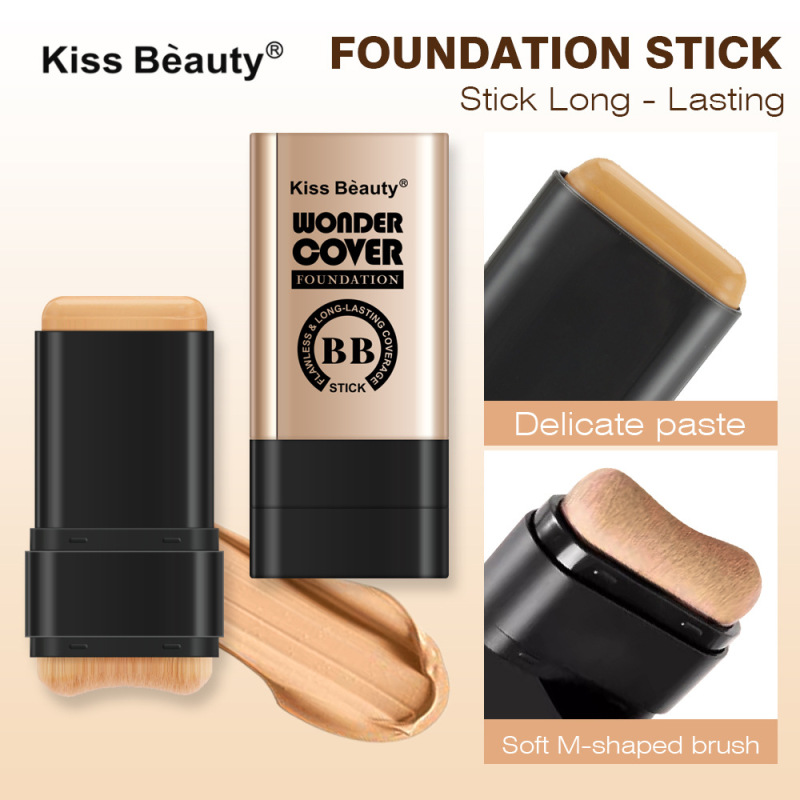 Kiss Beauty クロスボーダー ダブルヘッド ファンデーション スティック ウォーターライト スキン コンシーラー ノンスティック パウダー ノンオフ メイクアップ ファンデーション スティック ブラシ付き|undefined