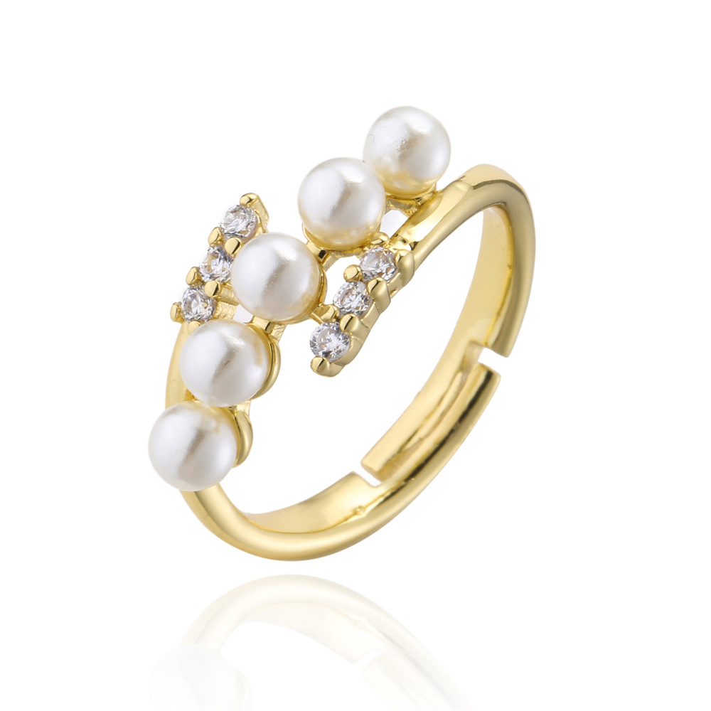 Fashion New Luxury Pearl Zircon Jewelry Copper Plated 18k Gold Ring display picture 5