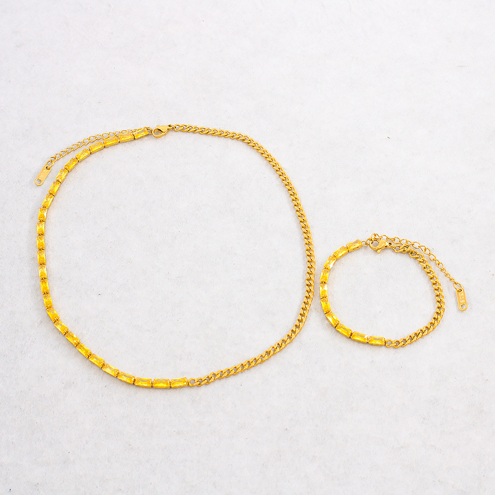 Simple Style Geometric Stainless Steel Chain Zircon Bracelets Necklace