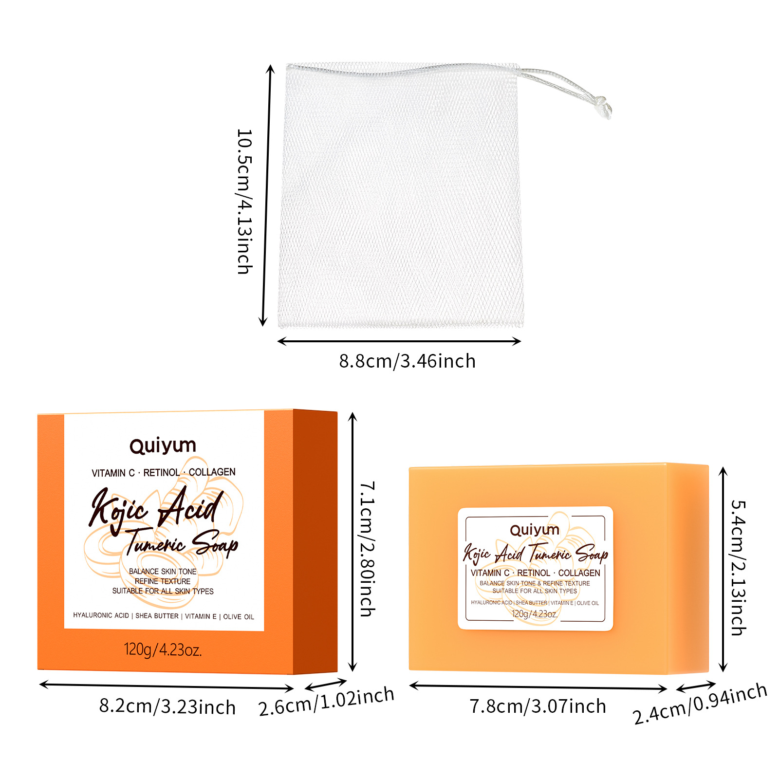 Cross-border full English version QUIYUM Curcumic acid Cleaning Handmade Soap 120g Soap Essential oil soap manufacturer wholesale details Picture