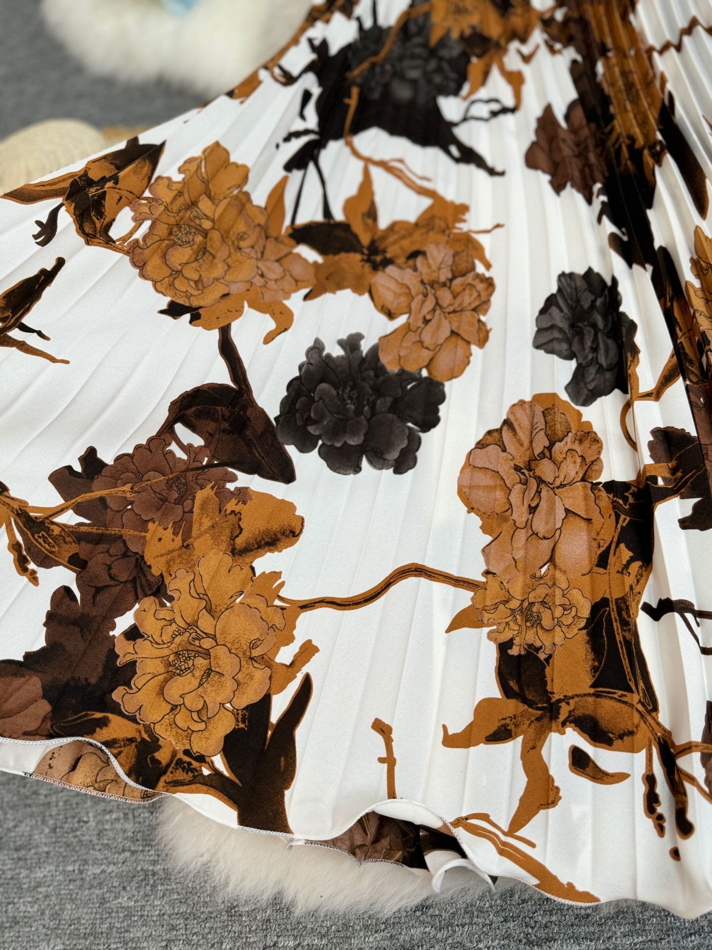 Sophisticated Retro Printed Midi Skirt A-line Pleated Skirt_voghion.com