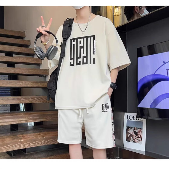plus size Men's Short-sleeved Shorts suit Men's High-end Sense Two-piece Set Summer Thin Fashionable Brand Casual Men's Fashionable Clothing Set