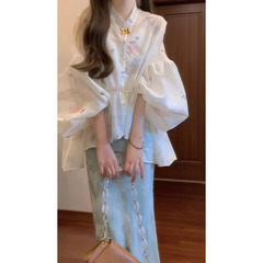 国風優し仙気超顕痩せ禅意セット新中国式ゆるいカーディガン上着女性ブルースカート2点セット