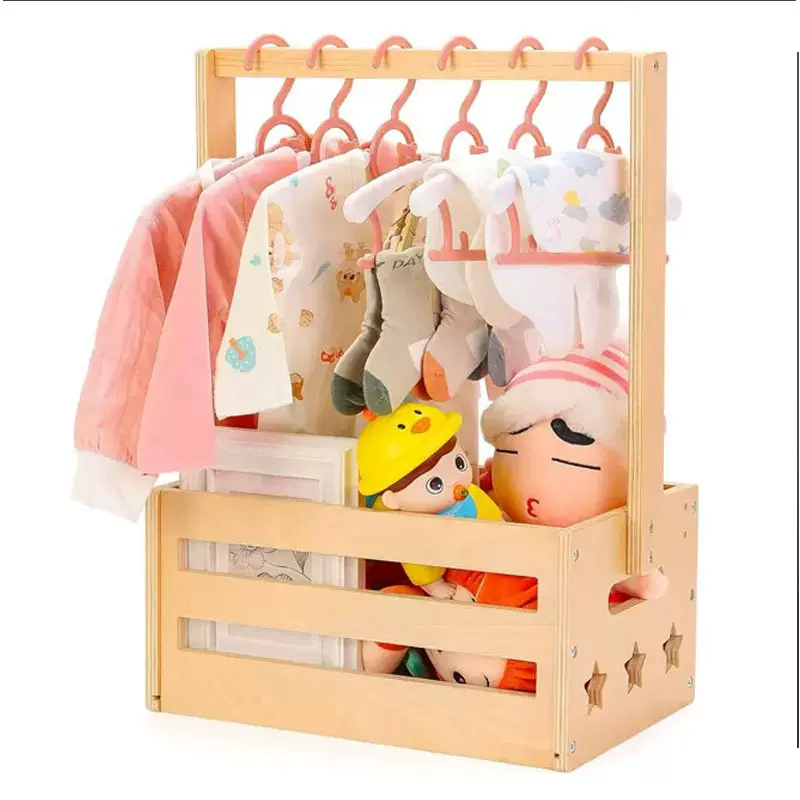 木质婴儿淋浴箱婴儿洗浴收纳筐宝宝衣服存储框木质婴儿用品篮