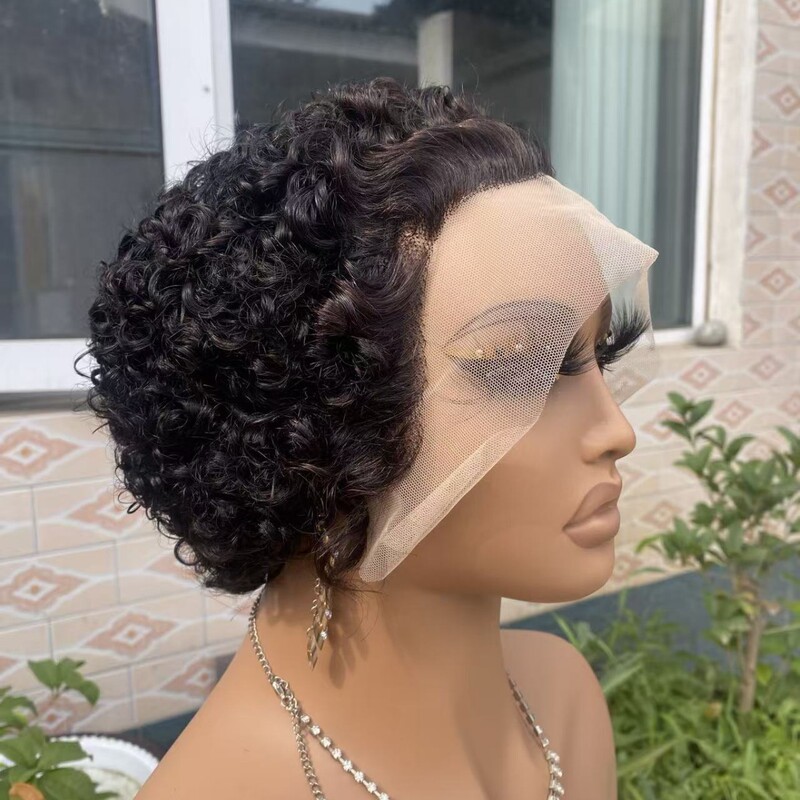 Cross-Border Wig 13×4 Front Lace Short Curly Wig African Foreign Trade Women's Curly Hair Human Hair