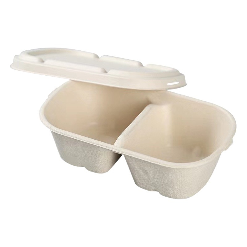 700ml single double grid salad box pulp degradable disposable lunch box takeaway packing box in stock wholesale