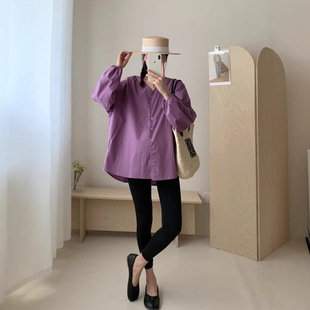 Noble Purple Korean Style Western Style Pregnant Women's Pure Cotton Breathable Shirt Commuting Temperament Reduced Age Pregnant Women's Doll Shirt Top