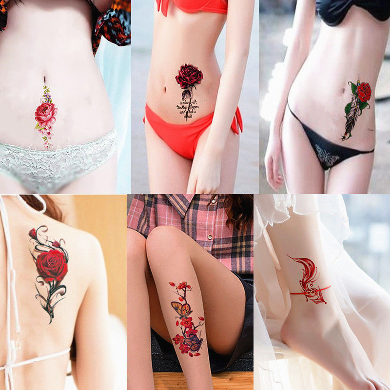 2021 New Tattoo Sticker Women's Caesarean Section Waterproof Sticker Long-Lasting Realistic Rose Flower Non-Permanent 1 Year