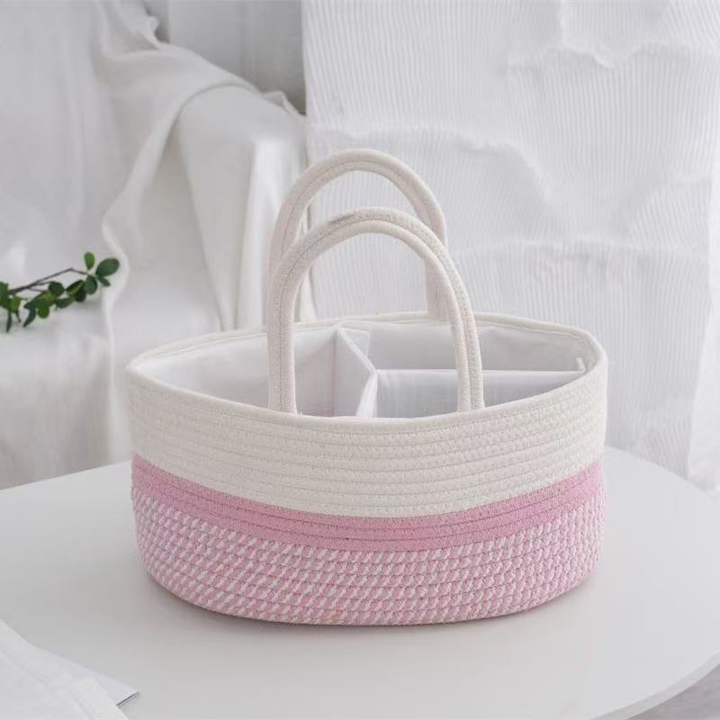 Cesta de pañales para bebés Cesta de almacenamiento de juguetes Cesta de almacenamiento Cesta de mano con borlas Cesta de mano tejida a mano Rejilla extraíble y portátil