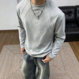 复古拼接长袖T恤春秋季圆领美式潮牌宽松潮流时尚百新款卫衣男装