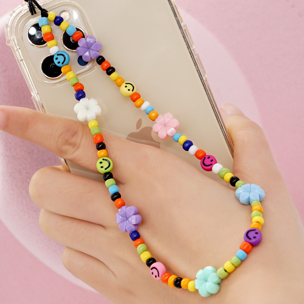 new bohemian style rainbow beads smiley flowers mobile phone chainpicture1