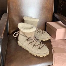 牛皮版~厚底绑带雪地靴女冬皮毛一体羊羔毛加绒保暖短靴东北棉鞋