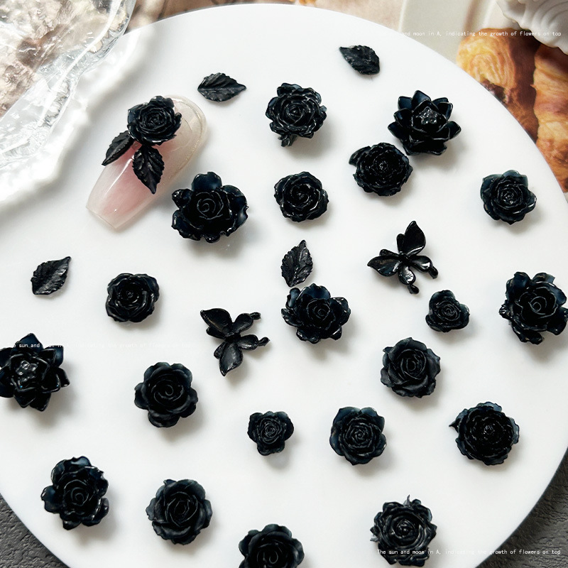 Spice Style Black Nail Art Jewelry Diablo Elf Disc Nail Art Decoration Small Jewelry Solid Color Camellia Nail Art Jewelry