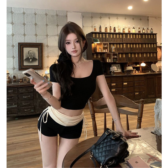 Pure Desire Hot Girl Outfit: Women's Short U-Neck T-Shirt, Summer New High-Waisted Tight Shorts, Hot Pants, Casual Two-Piece Set Pure Desire Hot Girl Outfit: Women's Short U-Neck T-Shirt, Summer New High-Waisted Tight Shorts, Hot Pants, Casual Two-Piece Set