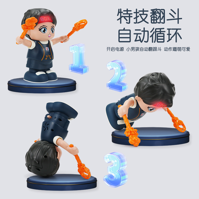 Control de voz eléctrico acrobacias de inducción tumble niño pequeño música iluminación dibujos animados niña muñeca juguetes de puzzle para niños