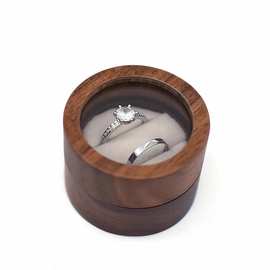 木制圆形首饰盒简约情人节礼物戒指盒实木结婚对戒木盒