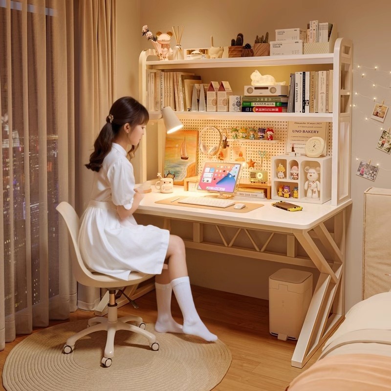 Dormitorio de niña Escritorio de computadora Tocador con estantería Mesa de juegos blanca integrada Escritorio de aprendizaje para estudiantes