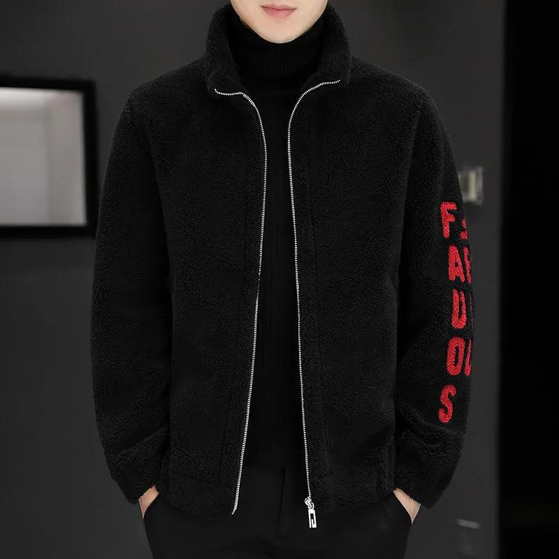 Men's coat autumn and winter cashmere stand collar jacket granular fleece sweater fur integrated lambswool men's coat