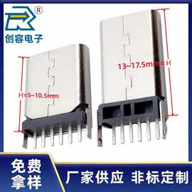 TYPE-C 6P USB母座 立式直插6.5 6.8 8.8 9.3 10 10.5MM两脚插板