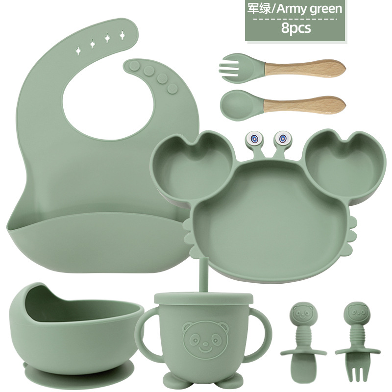 Juego de platos de silicona para bebés y niños aprenden a comer y beber vajilla de alimentación para bebés