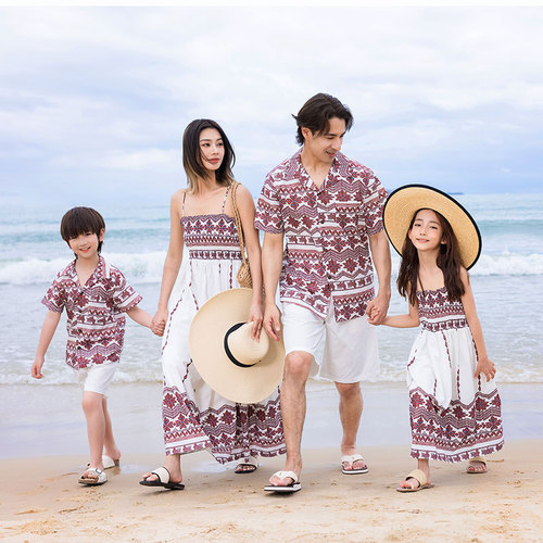 Special parent-child clothing, high-end summer clothing for a family of four, beach skirts, parent-child clothing, mother-daughter clothing, family clothing, bohemian